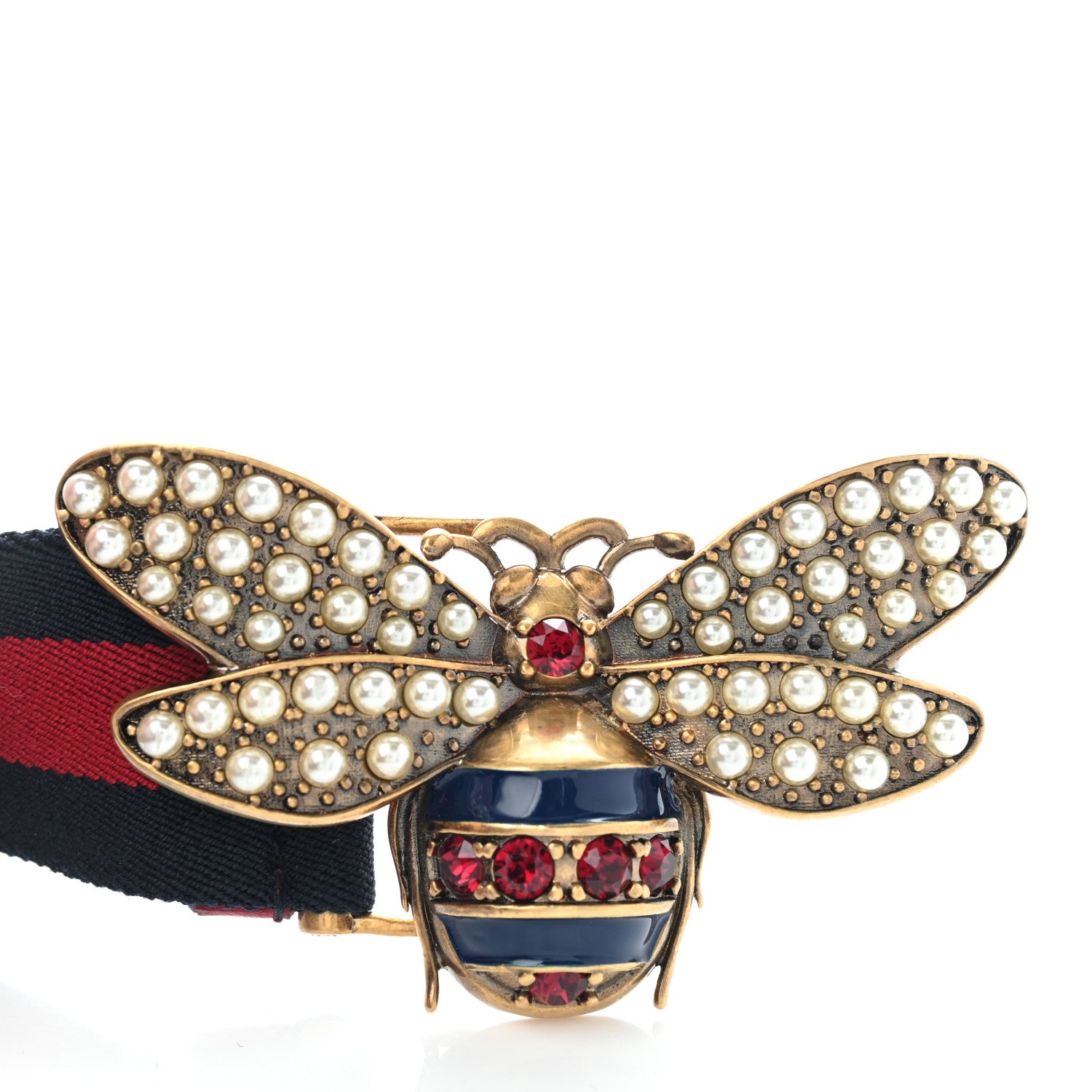 Gucci Web Queen Margaret Bee Belt 90 36 Red Navy 4 of 7