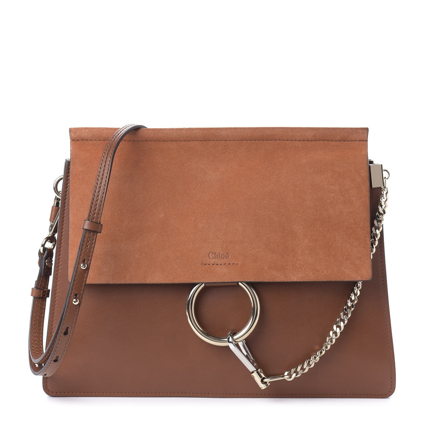 Suede Calfskin Medium Faye Shoulder Bag Tobacco