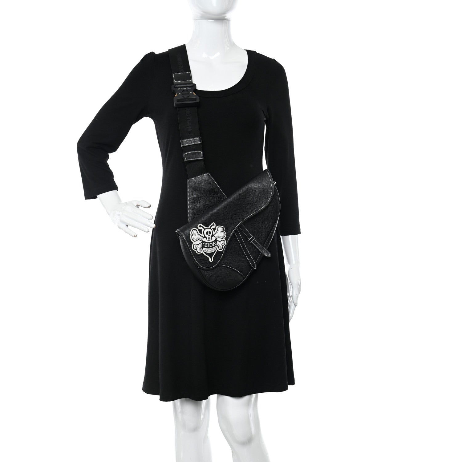 Christian Dior X SHAWN STUSSY Grained Calfskin Bee Saddle Bag Black 2 of 9
