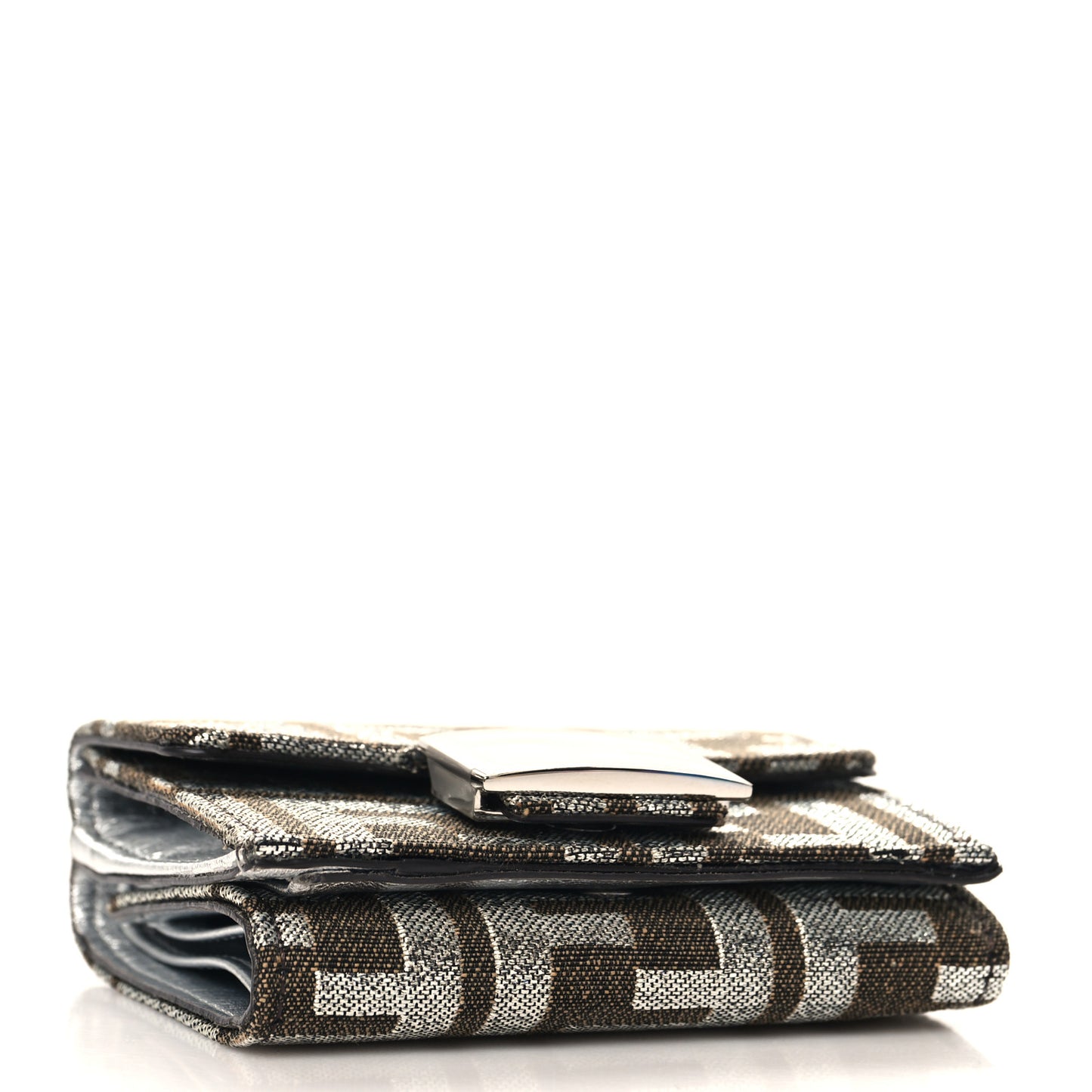 Fabric Jacquard FF 1974 Micro Trifold Baguette Wallet Ebano Argento