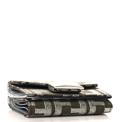 Fendi Fabric Jacquard FF 1974 Micro Trifold Baguette Wallet Ebano Argento 4 of 8