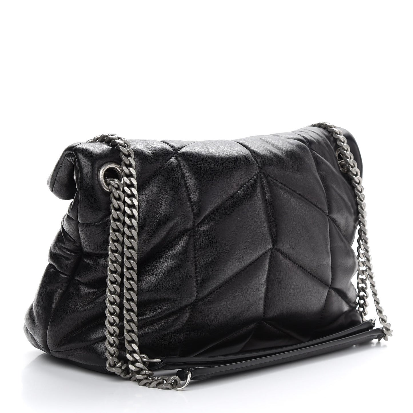 Lambskin Quilted Small Loulou Puffer Monogram Chain Satchel Black