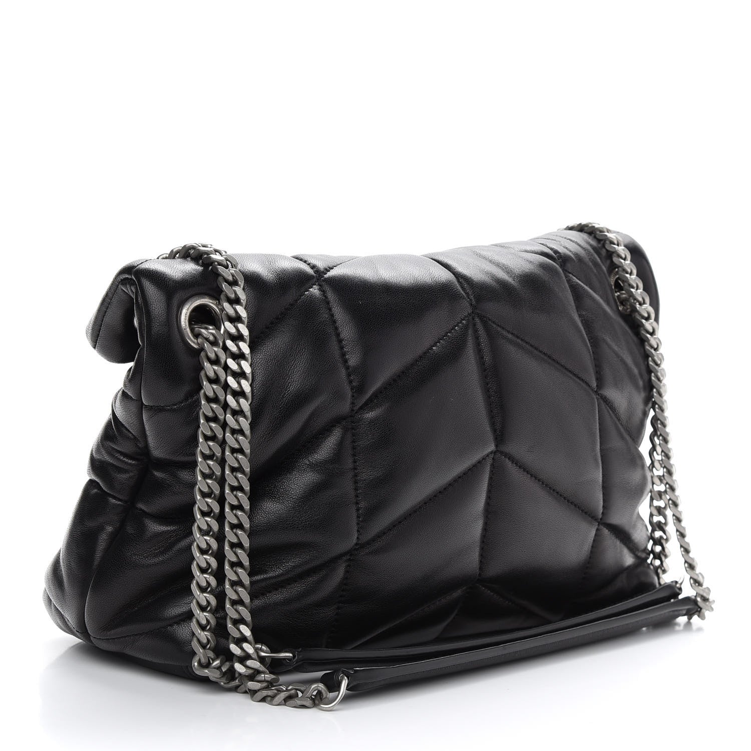 Saint Laurent Lambskin Quilted Small Loulou Puffer Monogram Chain Satchel Black 3 of 9