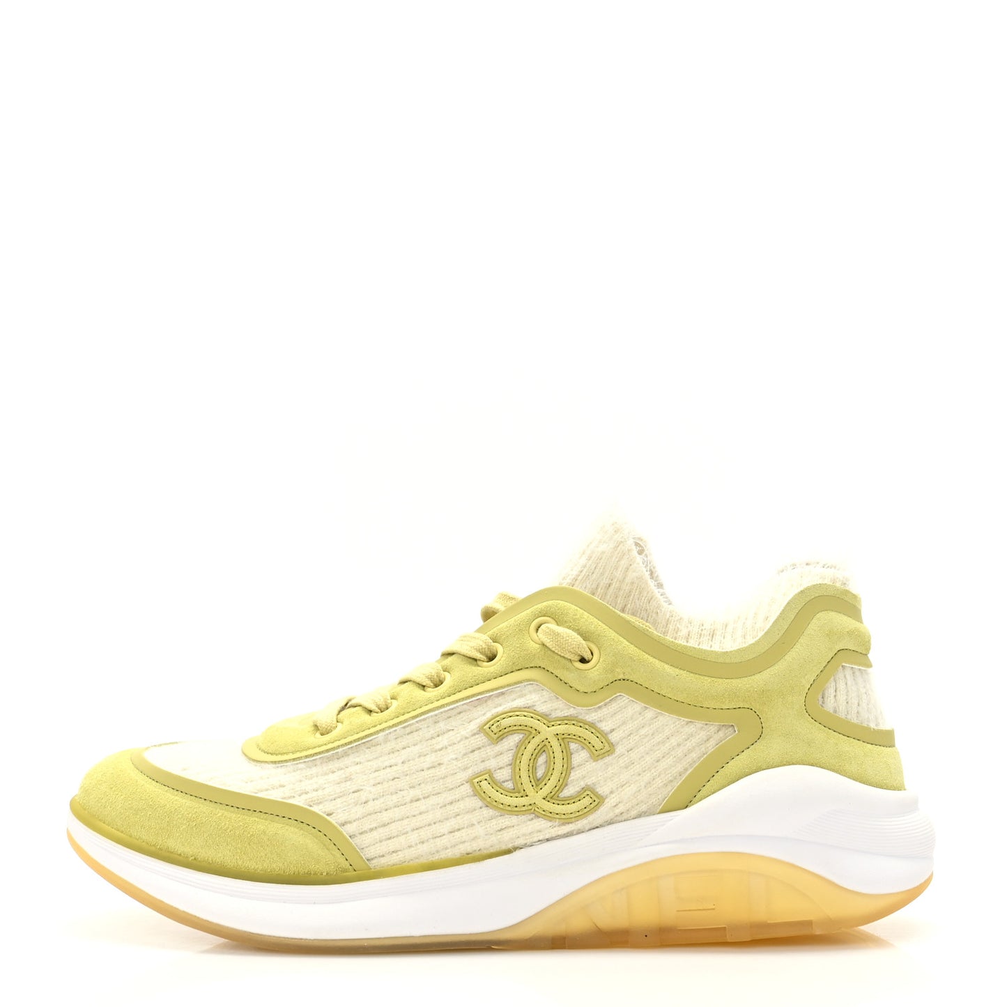 Suede Calfskin Stretch Fabric CC Sneakers 40.5 Yellow