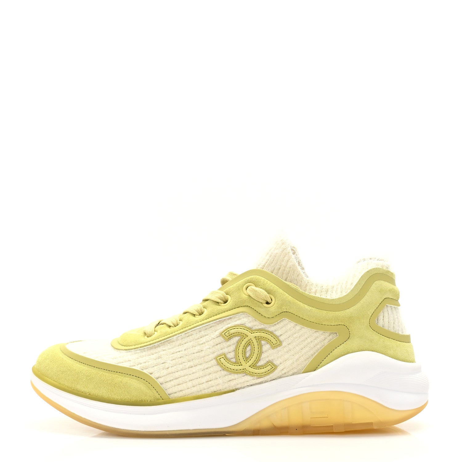 Chanel Suede Calfskin Stretch Fabric CC Sneakers 40.5 Yellow 1 of 6