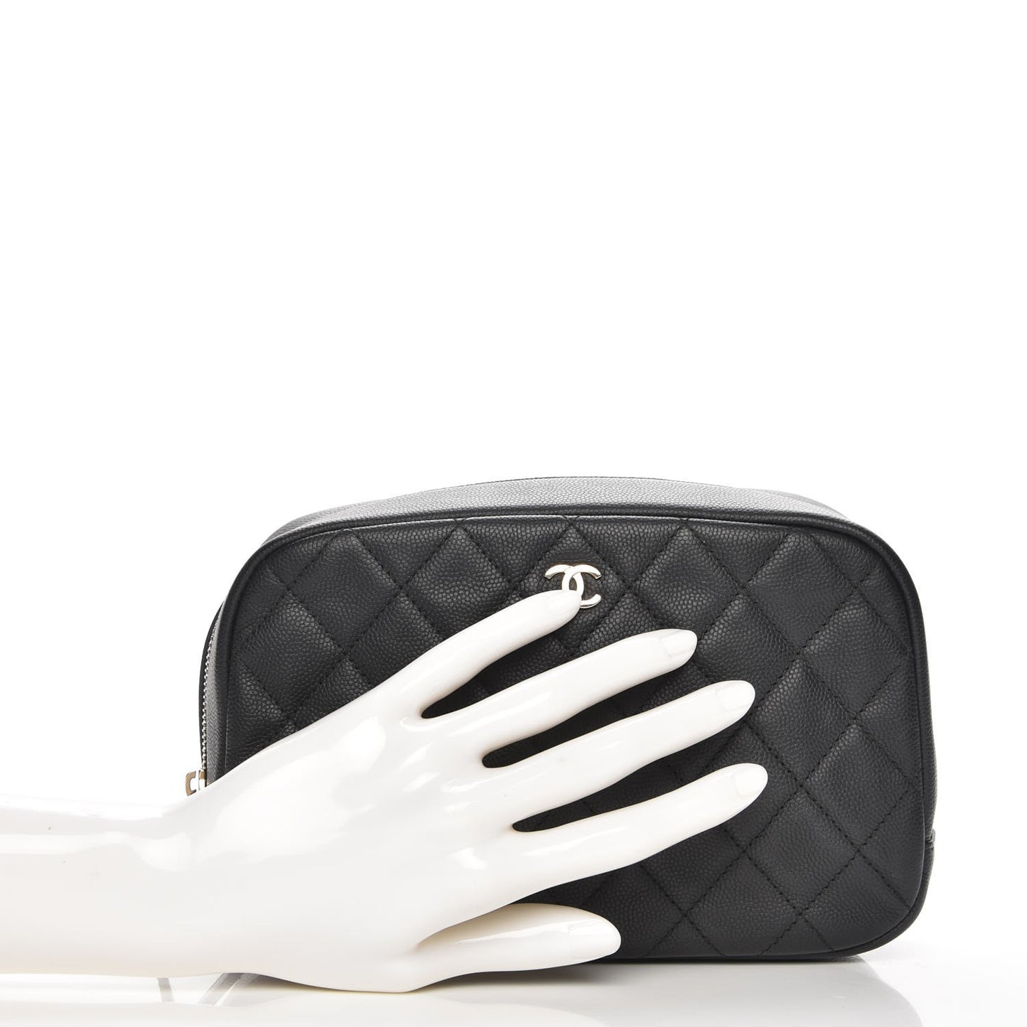 Caviar Quilted Curvy Pouch Cosmetic Case Black
