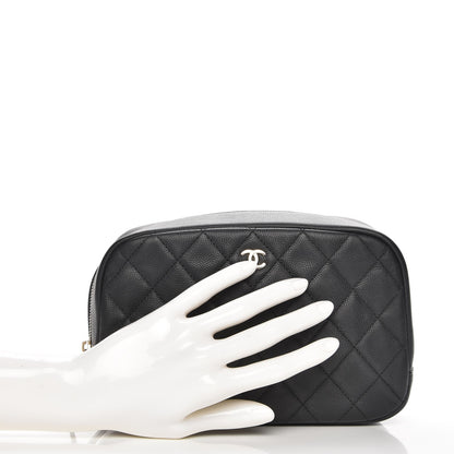 Chanel Caviar Quilted Curvy Pouch Cosmetic Case Black 2 of 8