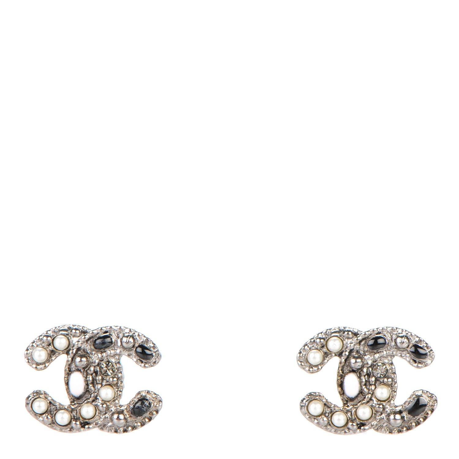 Chanel Pearl Enamel CC Logo Earrings Silver 1 of 5
