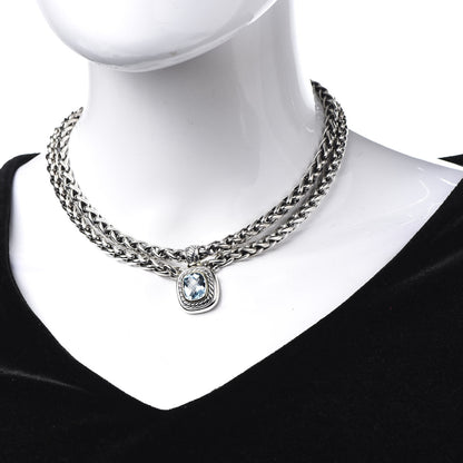 David Yurman Sterling Silver 14K Yellow Gold 14mm Blue Topaz Albion Enhancer Pendant Necklace 2 of 5