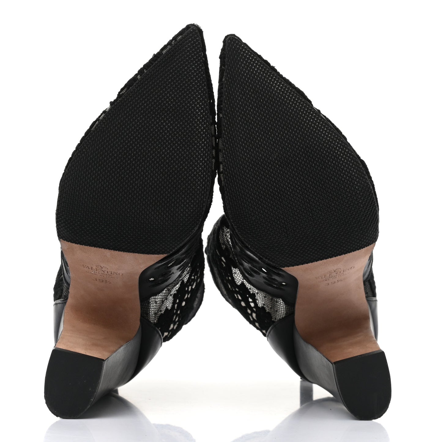 Calfskin Lace Tulle Pointed Toe Ankle Boots 39.5 Black