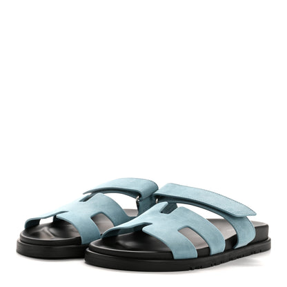 Hermes Suede Goatskin Womens Chypre Sandals 38 Bleu Mineral 4 of 9