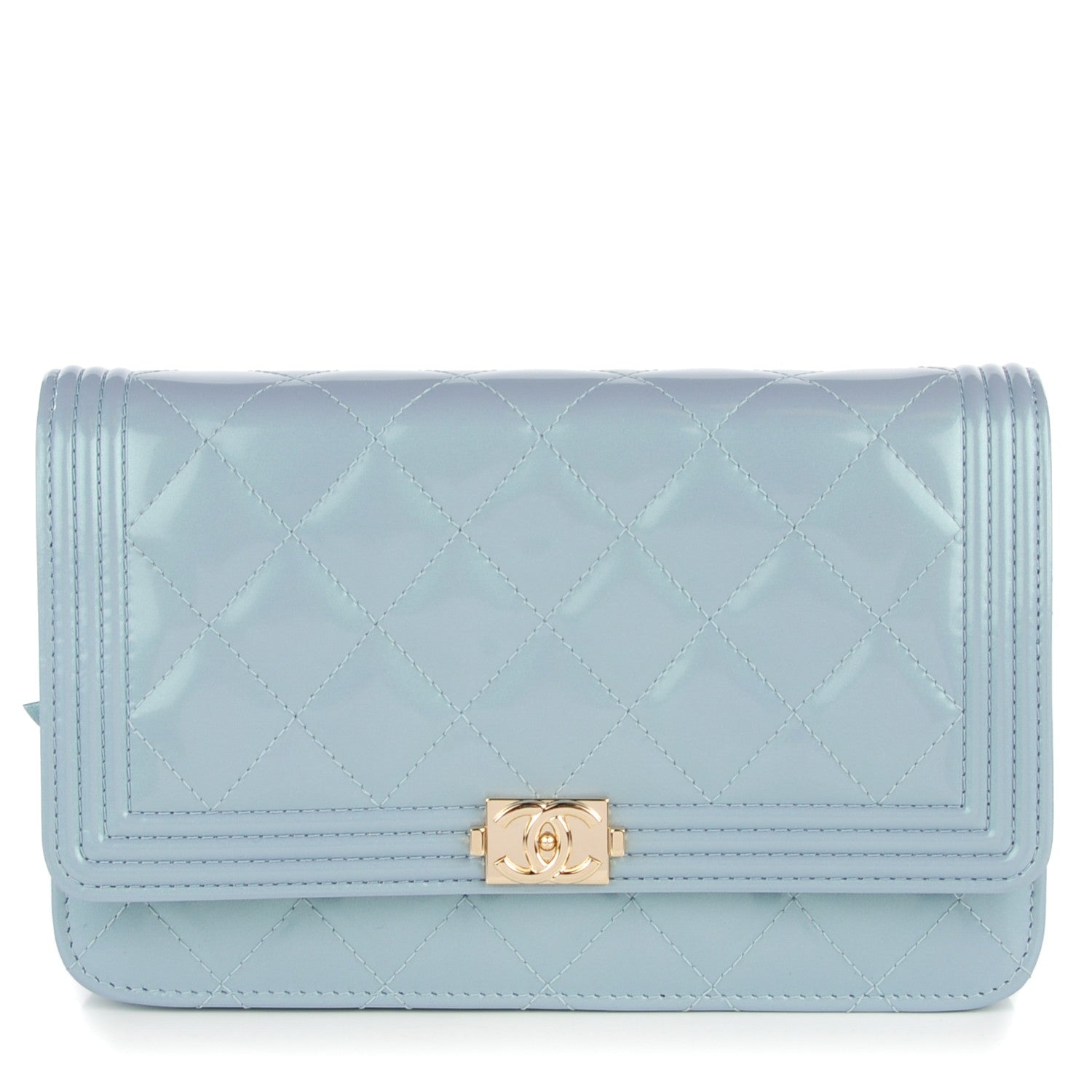 Chanel Iridescent Calfskin Quilted Boy Wallet On Chain WOC Light Blue 1 of 8