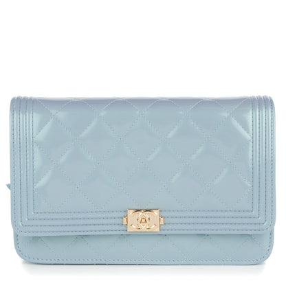 Chanel Iridescent Calfskin Quilted Boy Wallet On Chain WOC Light Blue 1 of 8