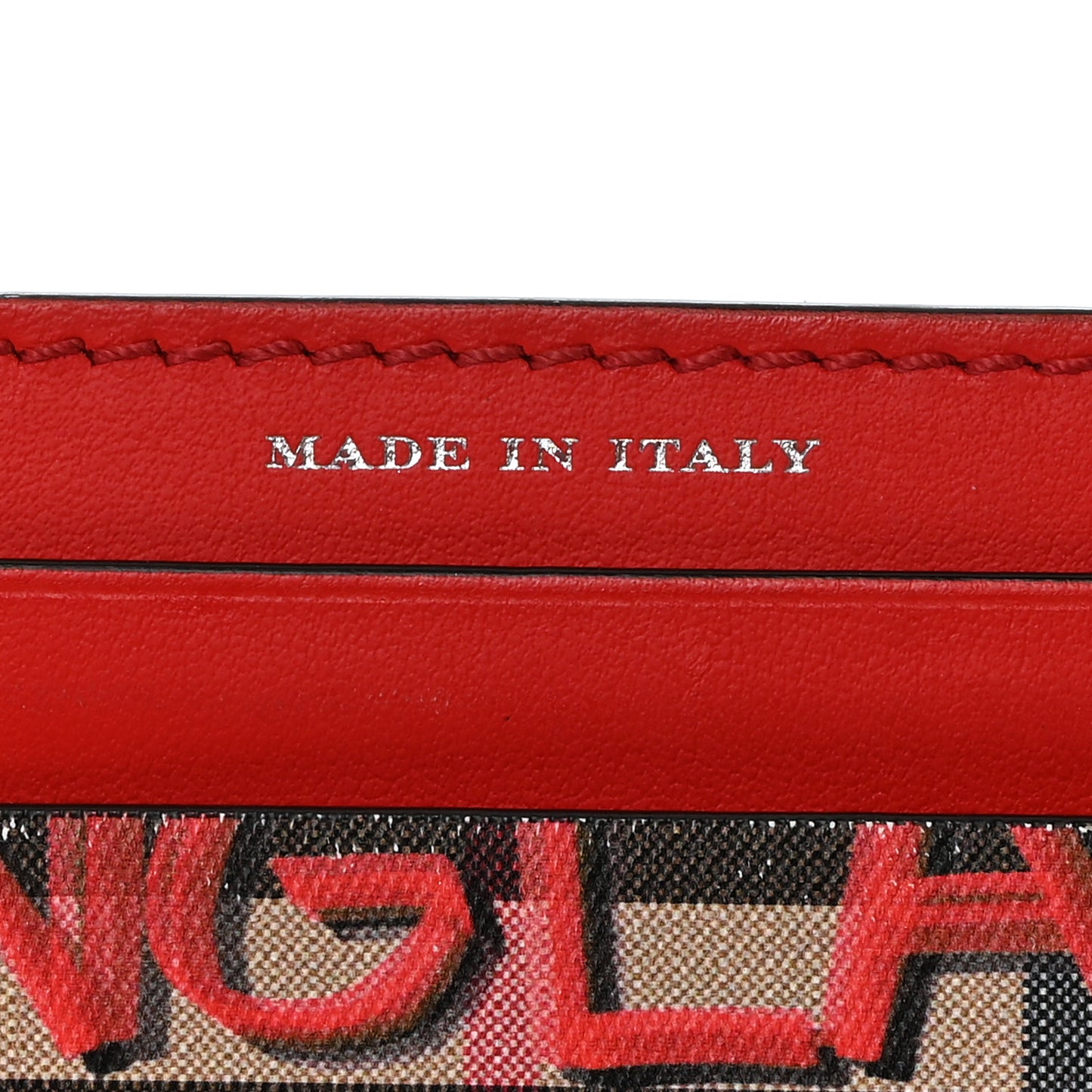 Calfskin Vintage Check Graffiti Print Card Holder Red