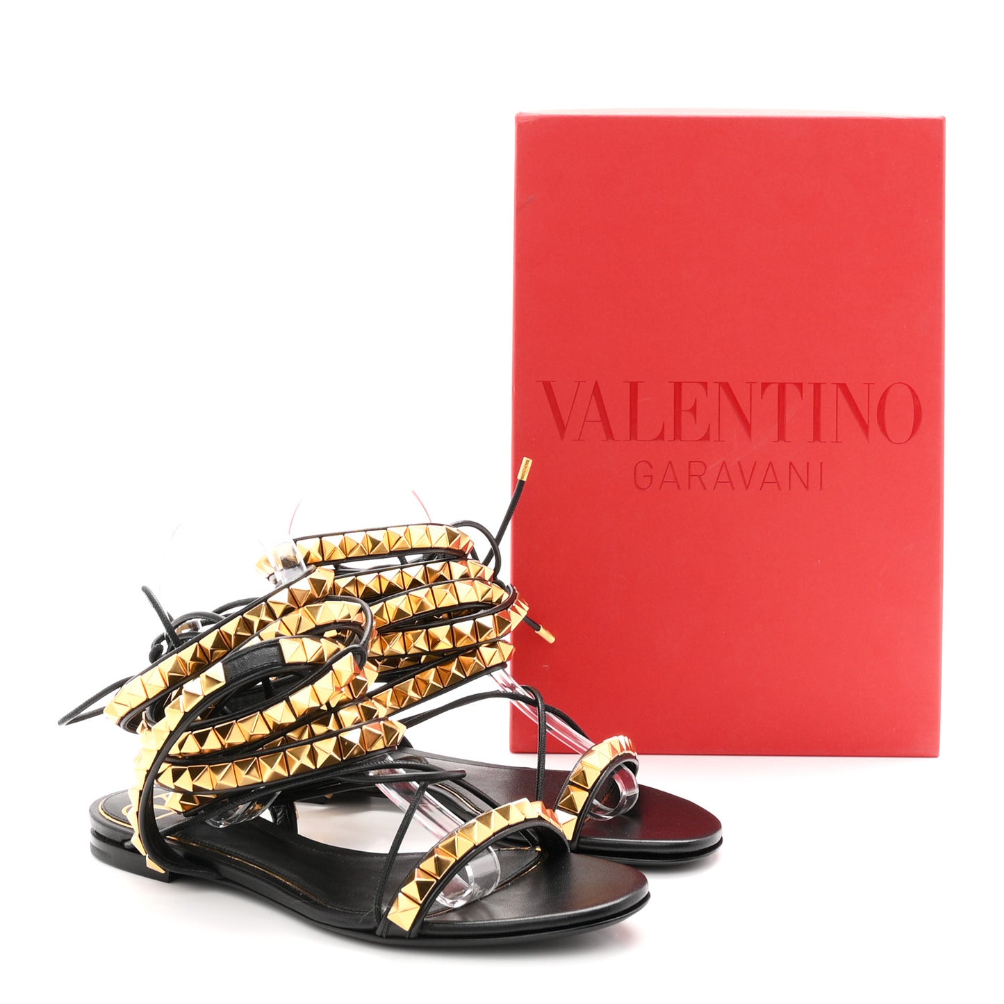 Calfskin Rockstud No Limit Gladiator Flat Sandals 37 Black