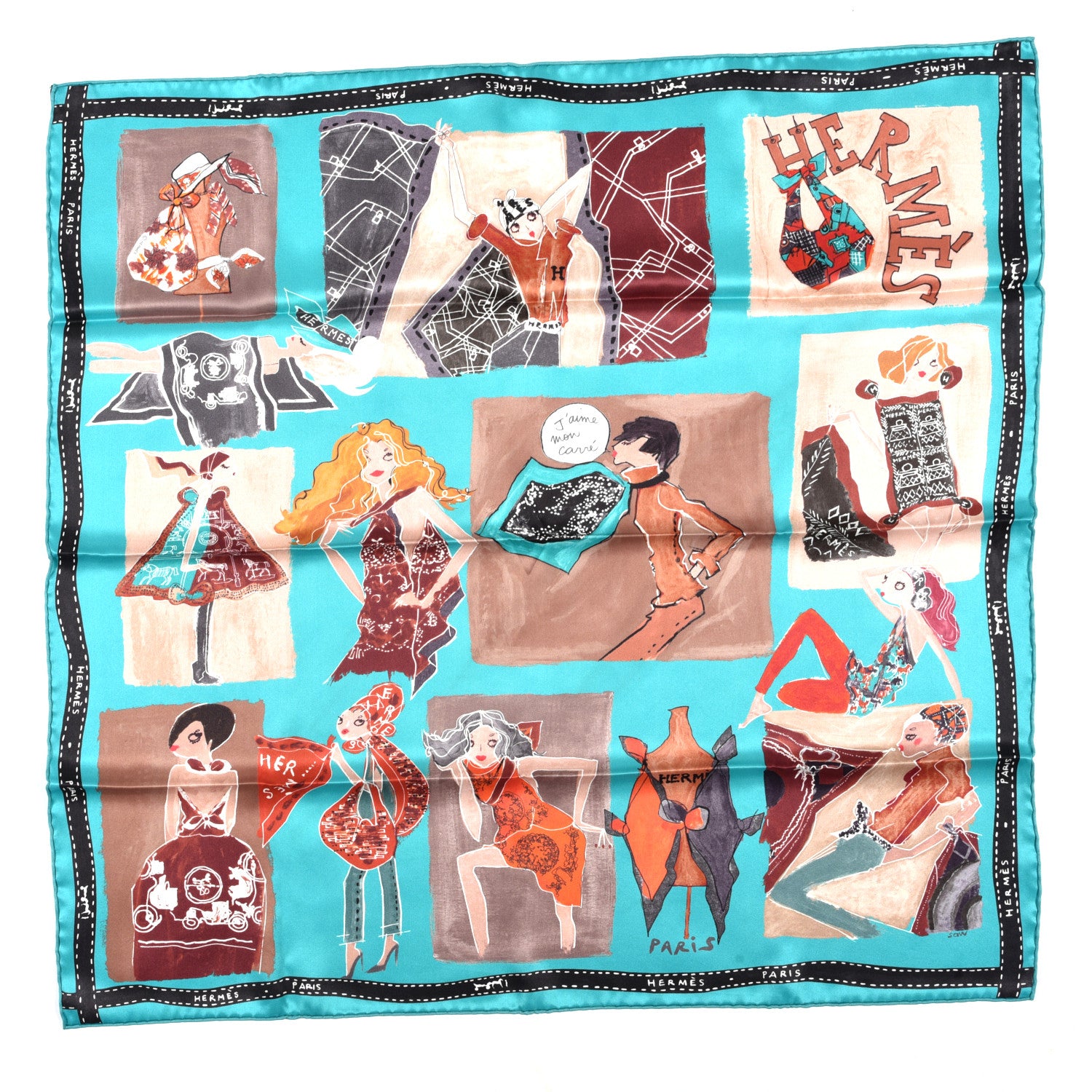 Hermes Silk J'aime Mon Carre Scarf 70 1 of 3