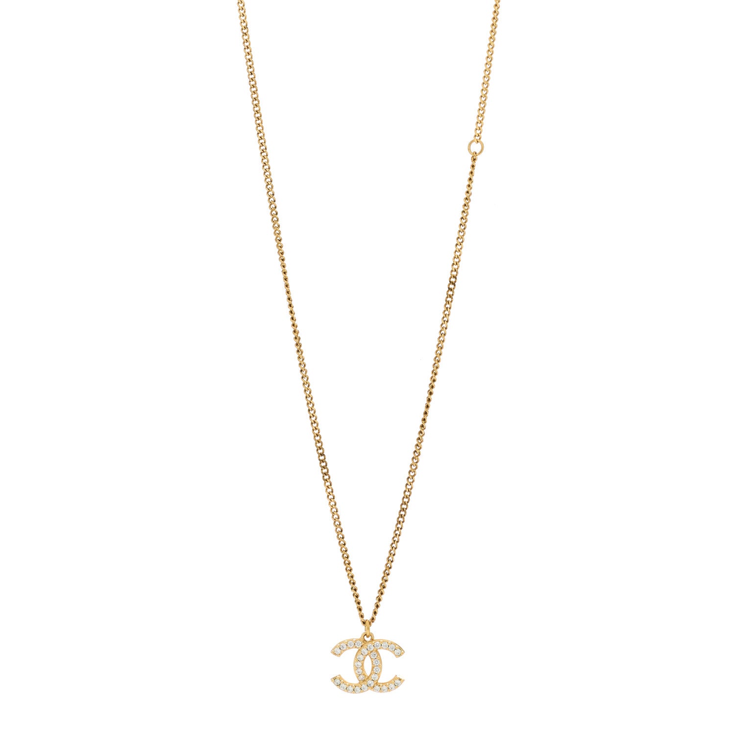 Chanel Crystal Logo CC Chain Necklace Gold 1 of 5