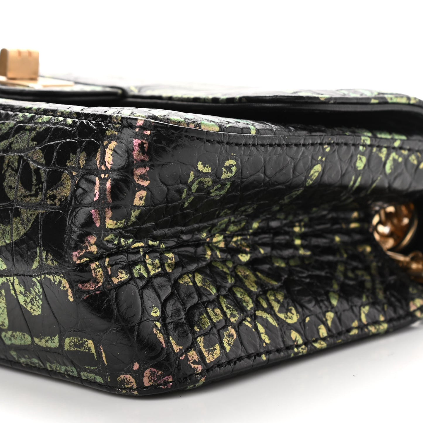 Calfskin Crocodile Embossed Graffiti 2.55 Mini Cocodile Reissue Flap Black Pink