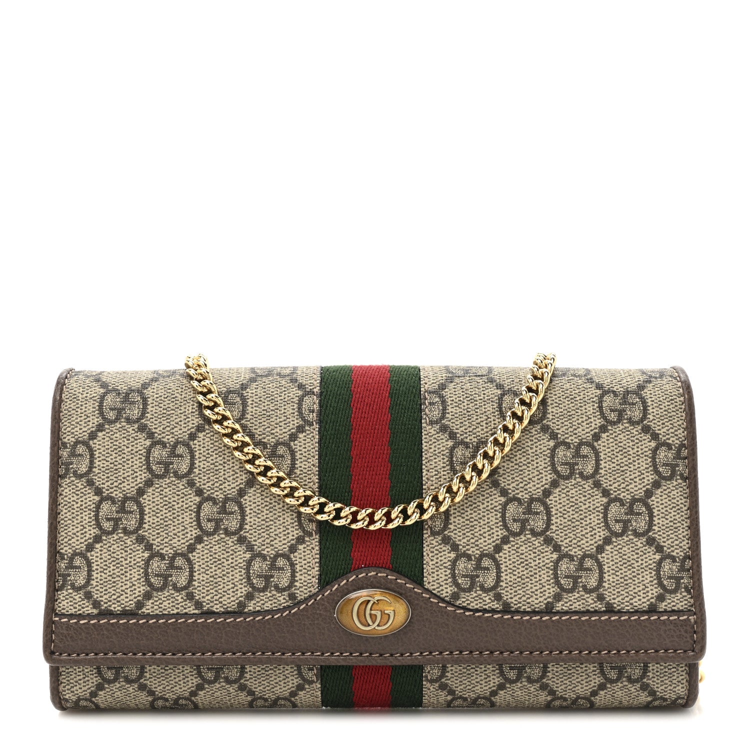 Gucci GG Supreme Monogram Web Ophidia Wallet On Chain Brown 1 of 13