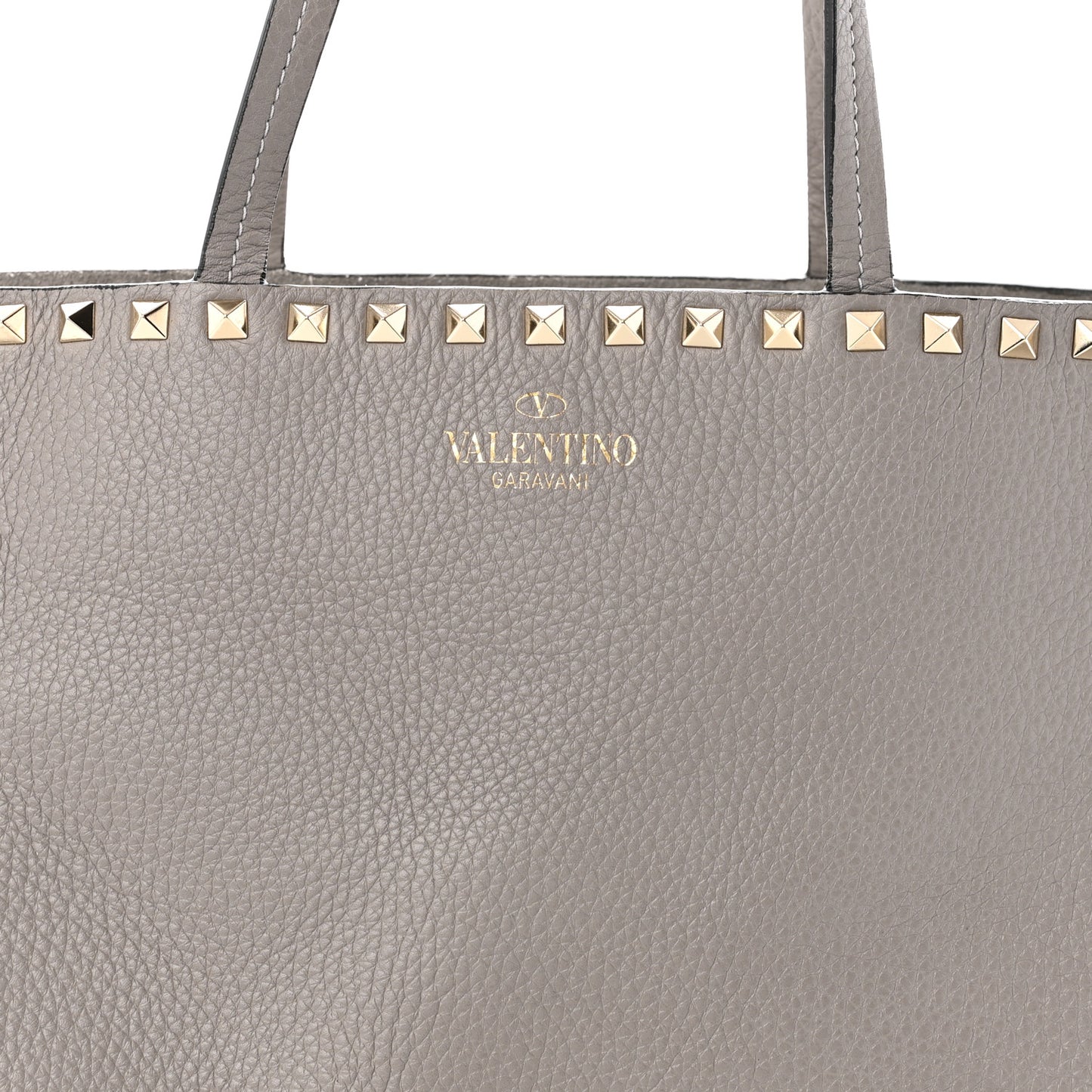 Grained Calfskin Rockstud Shoulder Tote Dove Grey