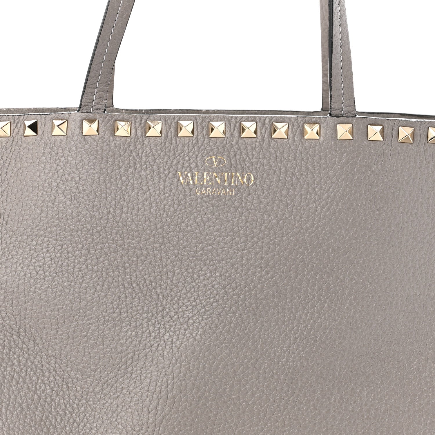 Valentino Garavani Grained Calfskin Rockstud Shoulder Tote Dove Grey 7 of 10