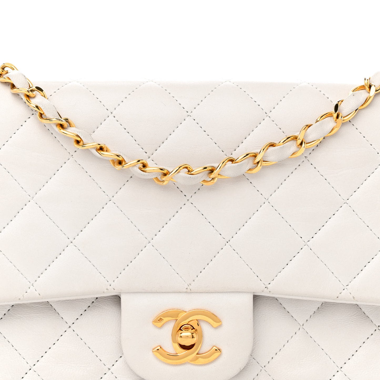 Lambskin Quilted Medium Double Flap White