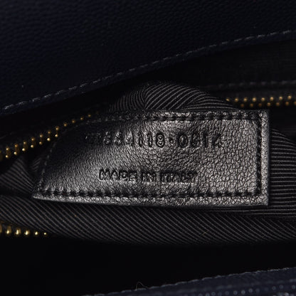 Saint Laurent Grain De Poudre Matelasse Chevron Large Monogram Satchel Midnight Blue 7 of 13