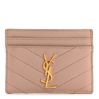 Saint Laurent Grain De Poudre Matelasse Chevron Monogram Credit Card Case Pale Pink 1 of 12