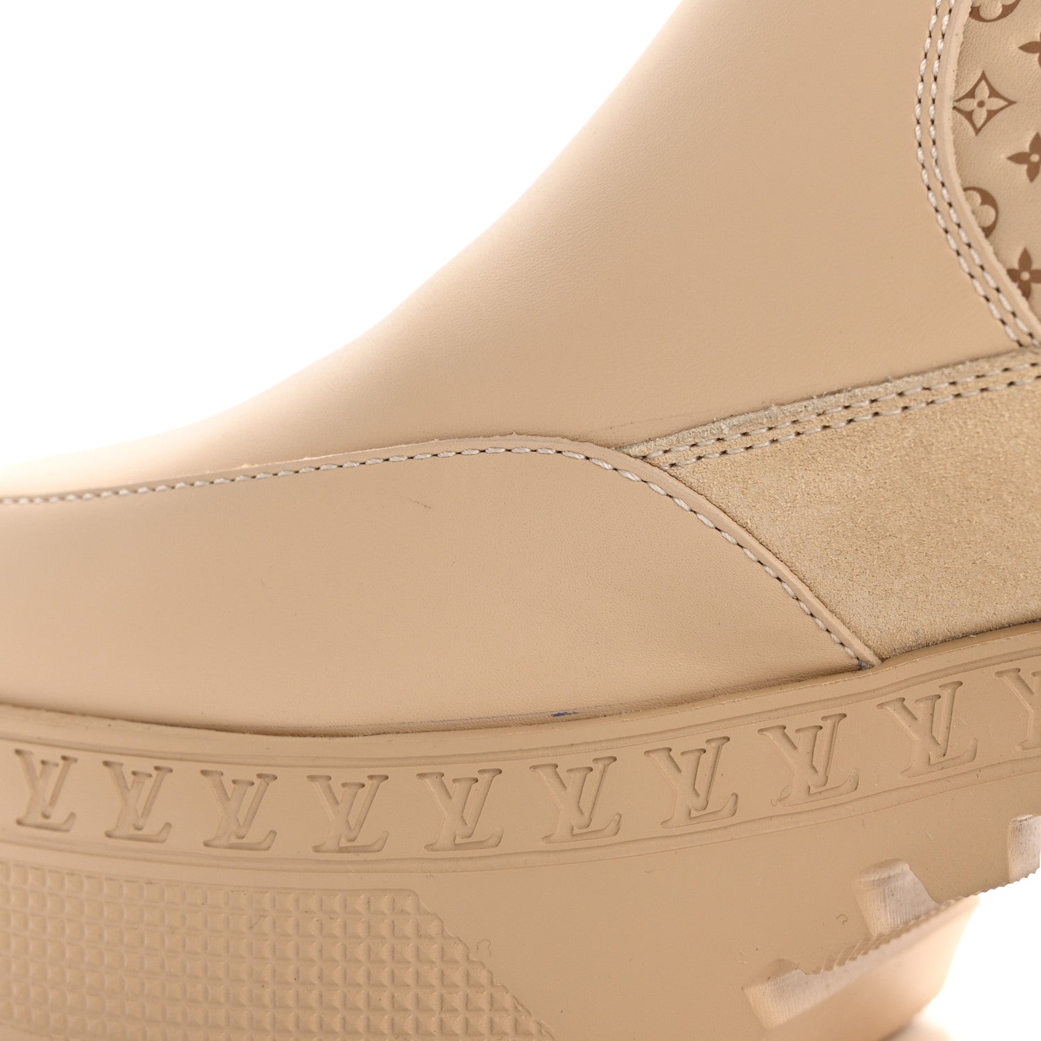 Louis Vuitton Suede Calfskin Embossed Monogram Laureate Platform Desert Boots 37 Beige 9 of 11