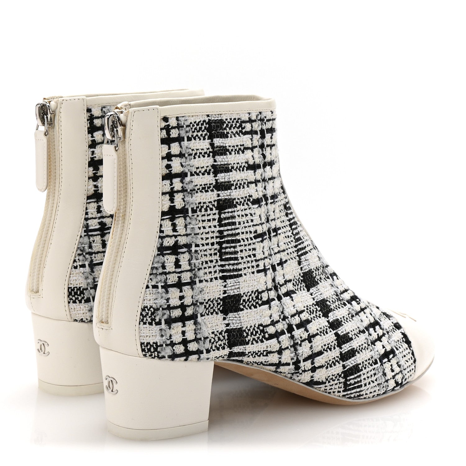 Chanel Tweed Lambskin Cap Toe CC Short Boots 35.5 White Black 10 of 18