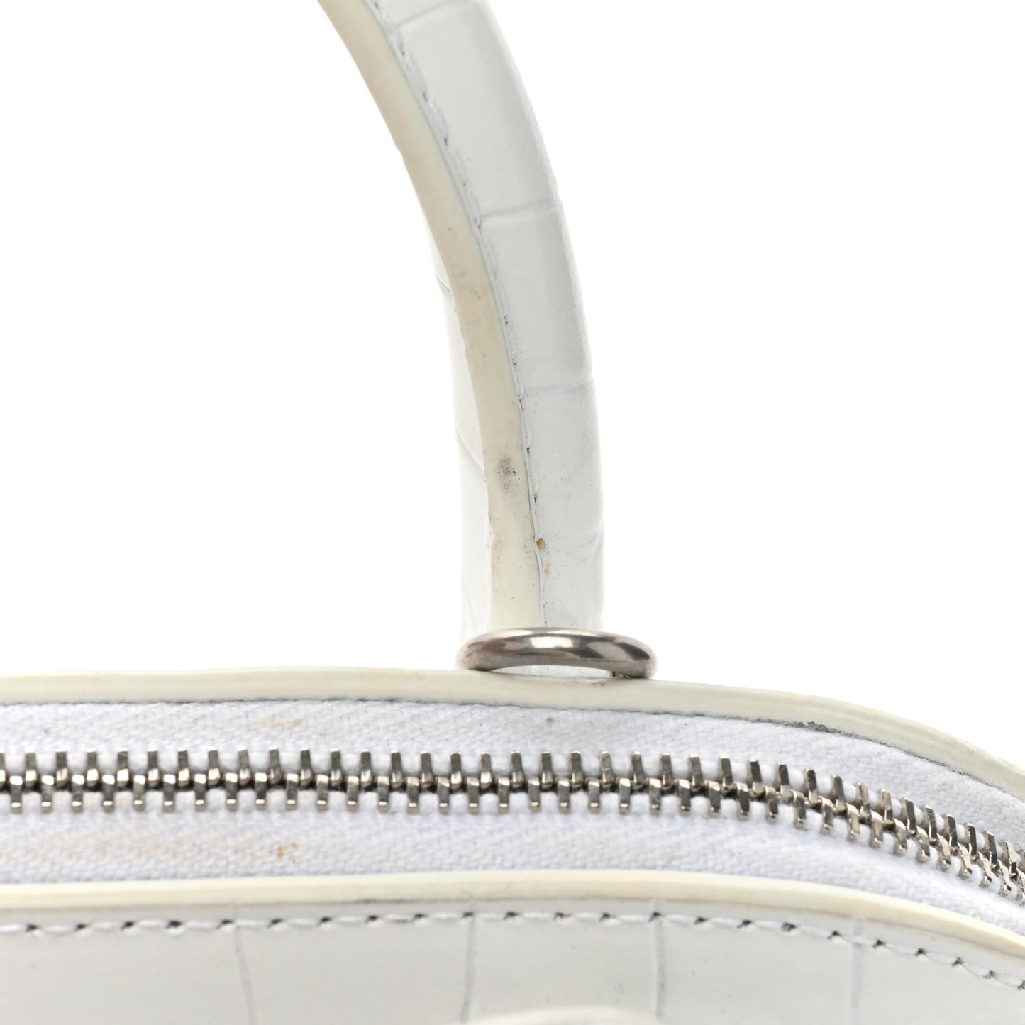 Calfskin Crocodile Embossed XXS Ville Top Handle Bag White Black