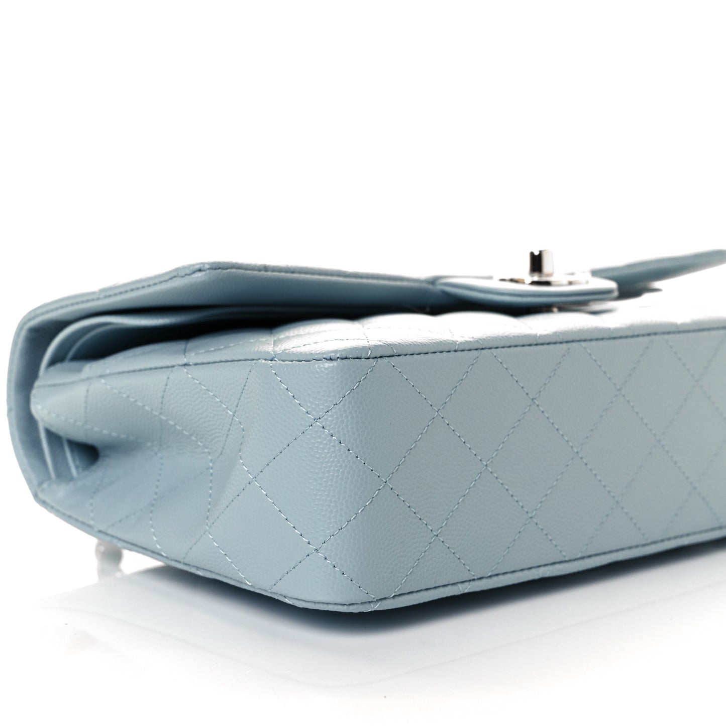 Caviar Quilted Medium Double Flap Light Blue