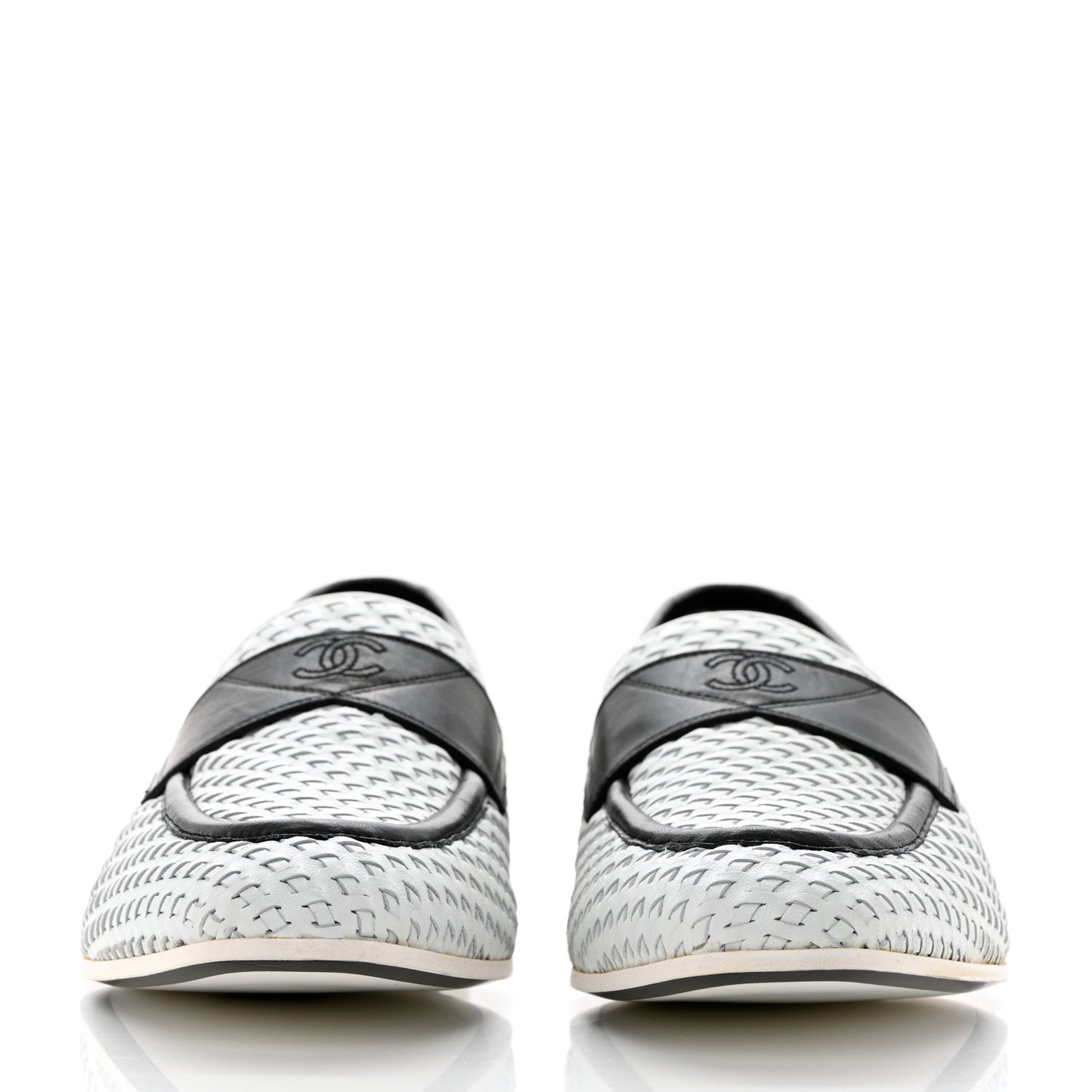 Lambskin Calfskin Braided Mens Mocassin Loafers 44 White Black