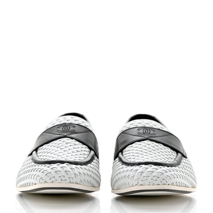 Chanel Lambskin Calfskin Braided Mens Mocassin Loafers 44 White Black 2 of 10