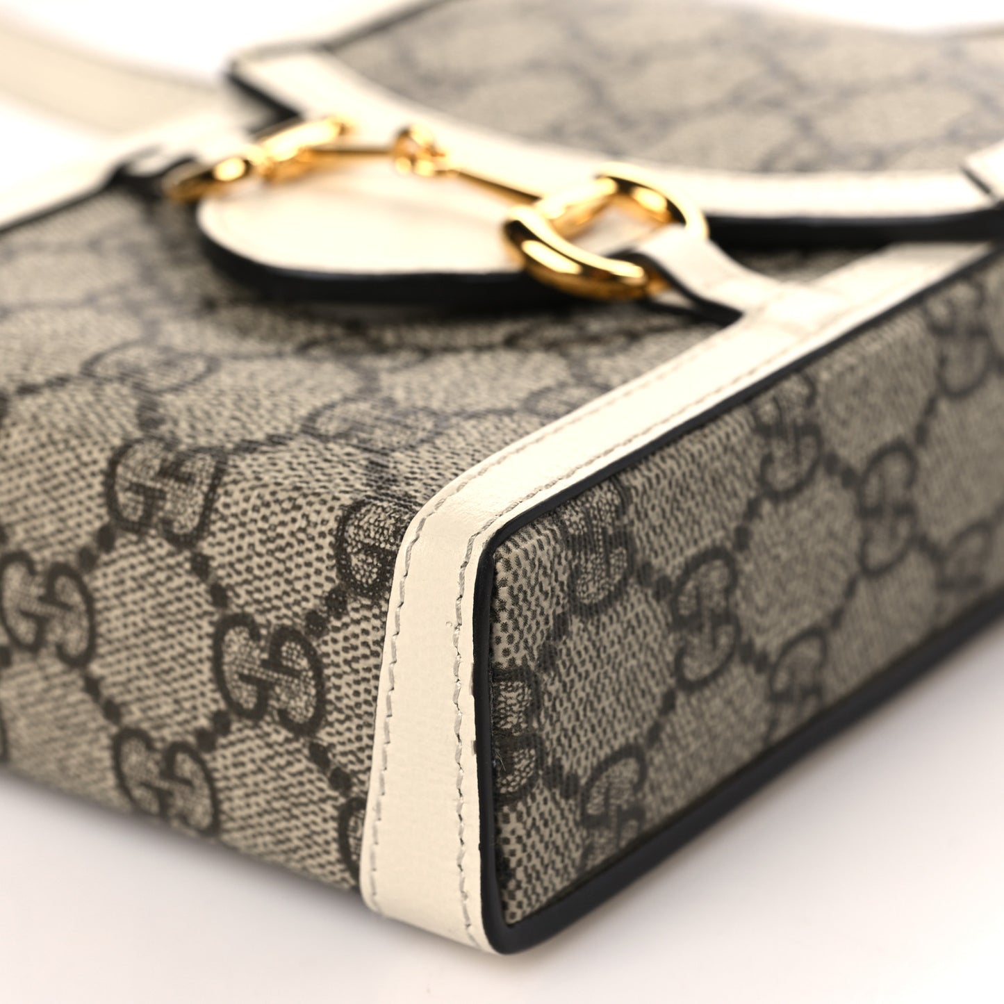 GG Supreme Monogram Azalea Calfskin Mini Horsebit 1955 Crossbody Bag Beige Ebony Mystic White