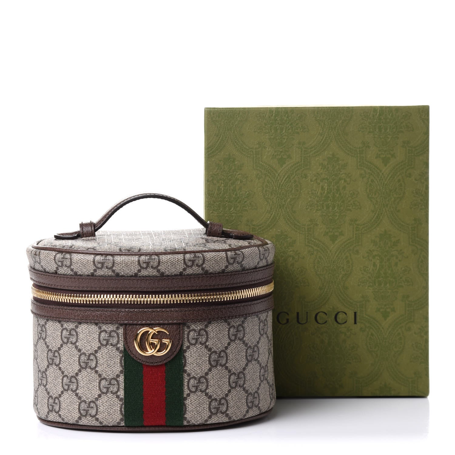 Gucci GG Supreme Monogram Textured Calfskin Web Ophidia Vanity Cosmetic Case Beige Ebony New Acero 11 of 11