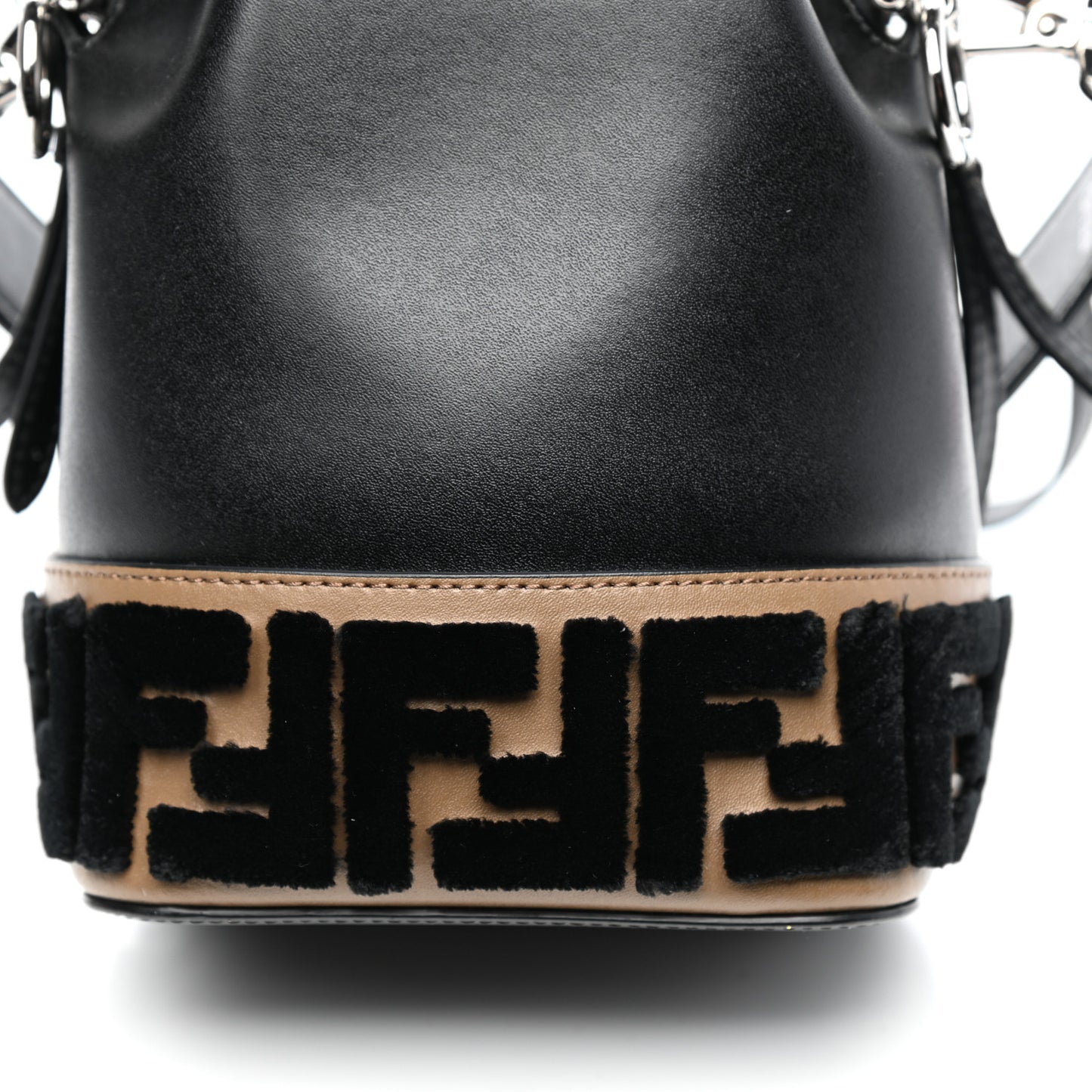 Vitello Liberty Velvet F is Fendi FF Bi-Color Mini Mon Tresor Bucket Bag Black Fango
