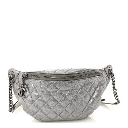 Chanel Metallic Calfskin Quilted Banane Waist Bag Fanny Pack Dark Silver 1 of 12