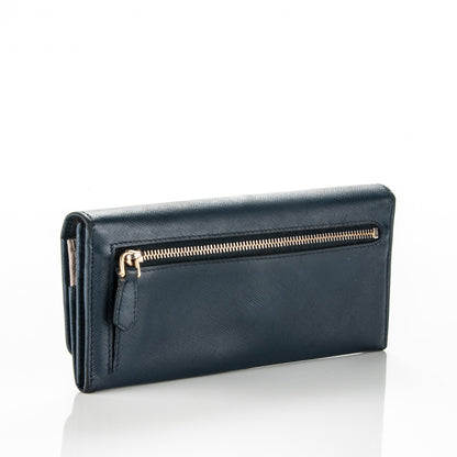 Prada Saffiano Bi-Color Metal Continental Flap Wallet Blue 3 of 7