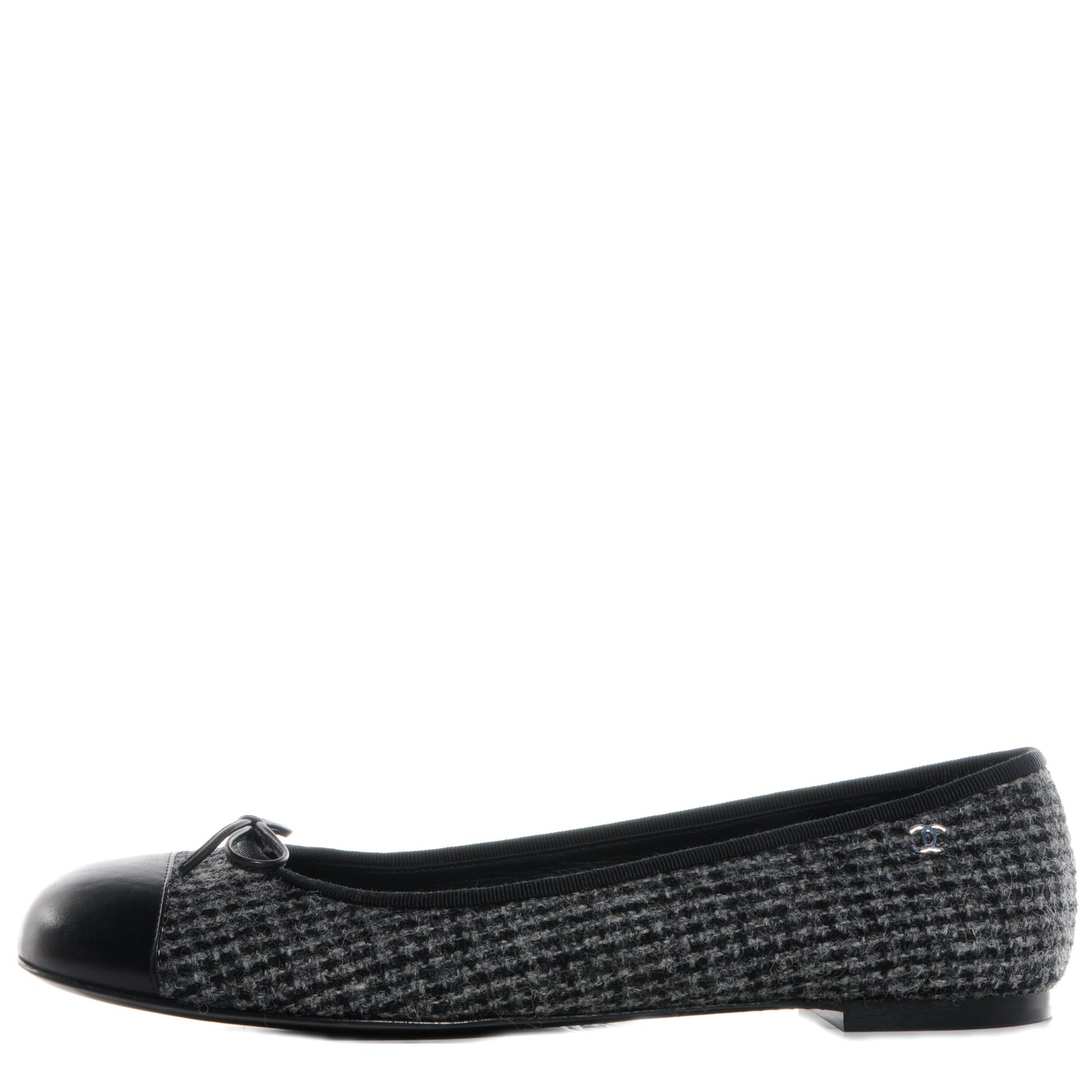 Tweed Ballerina Flats 41 Gris Noir