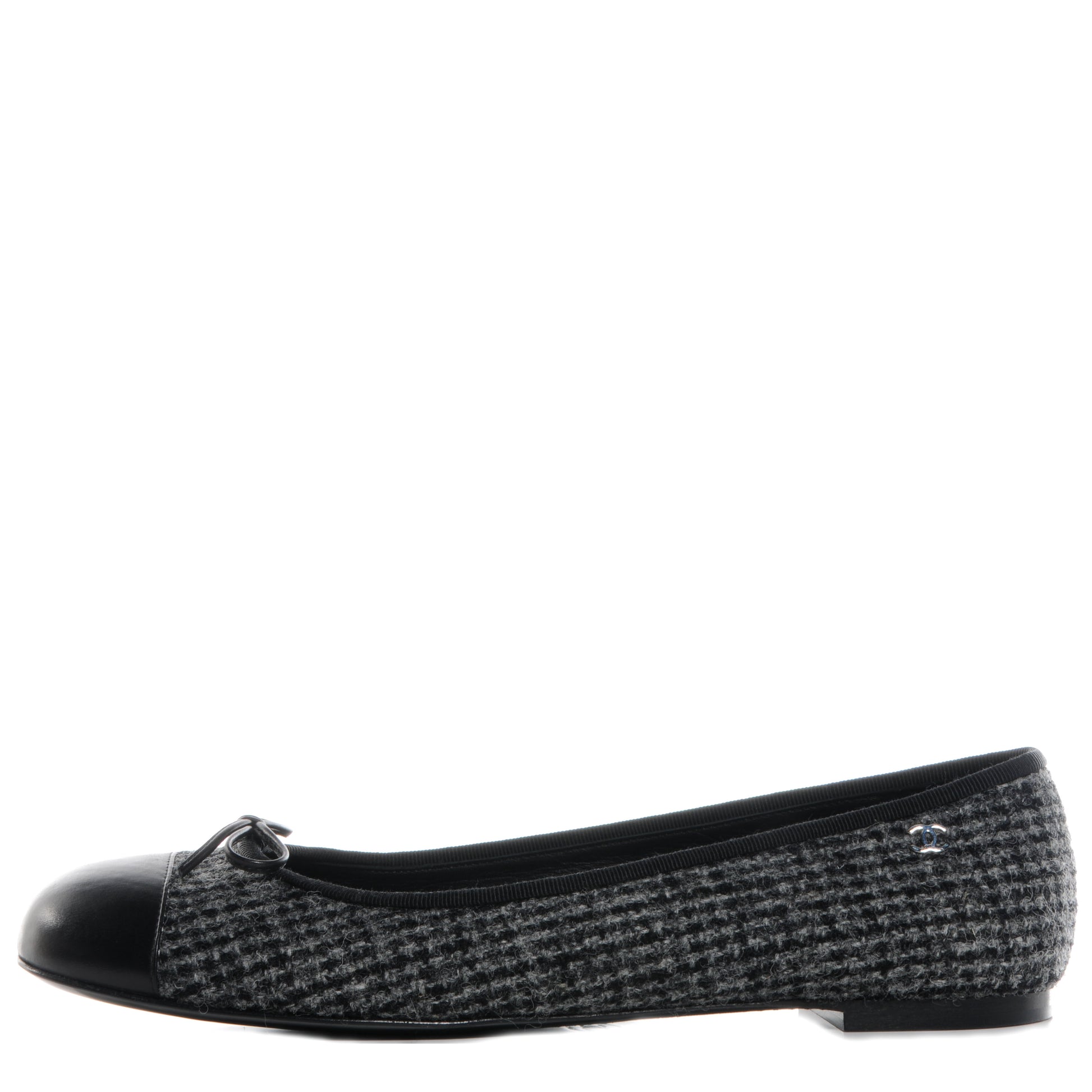 Chanel Tweed Ballerina Flats 41 Gris Noir 1 of 7