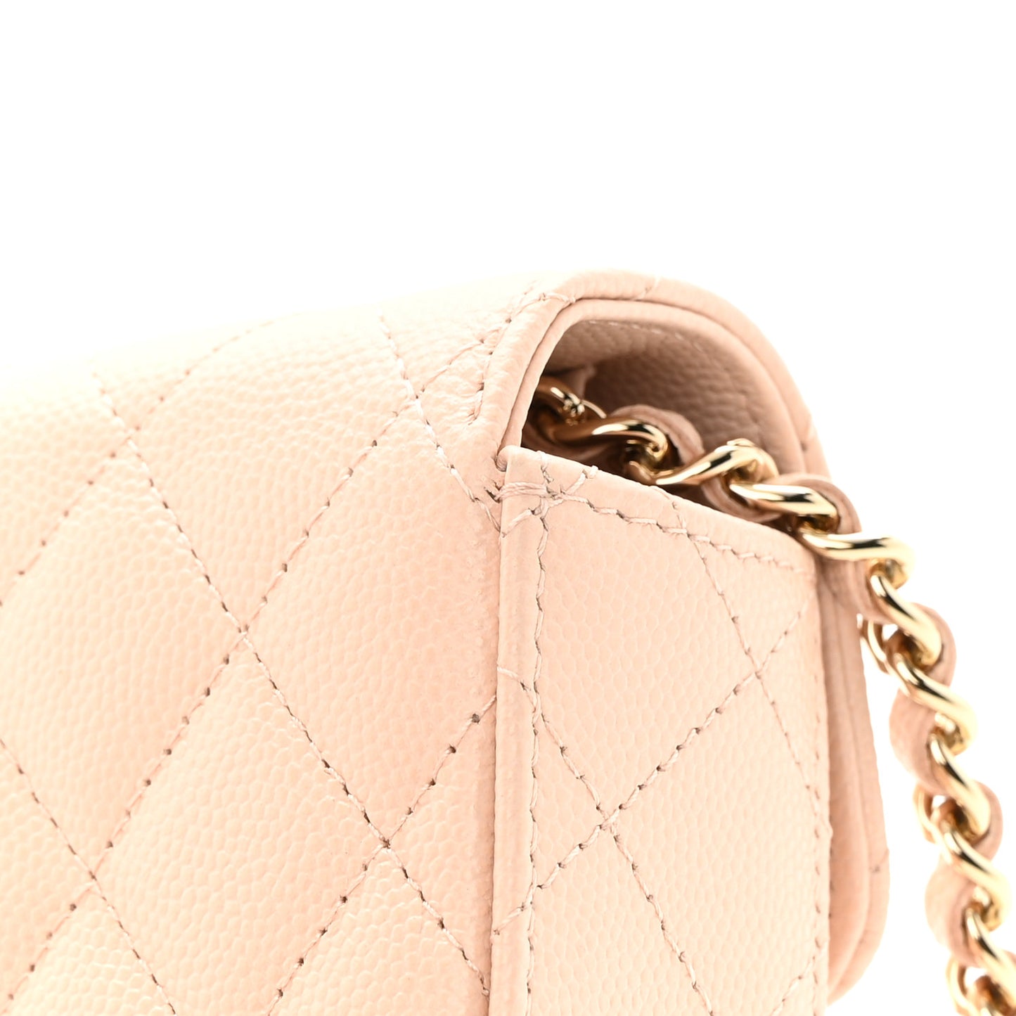 Caviar Quilted Mini Clutch With Chain Light Beige