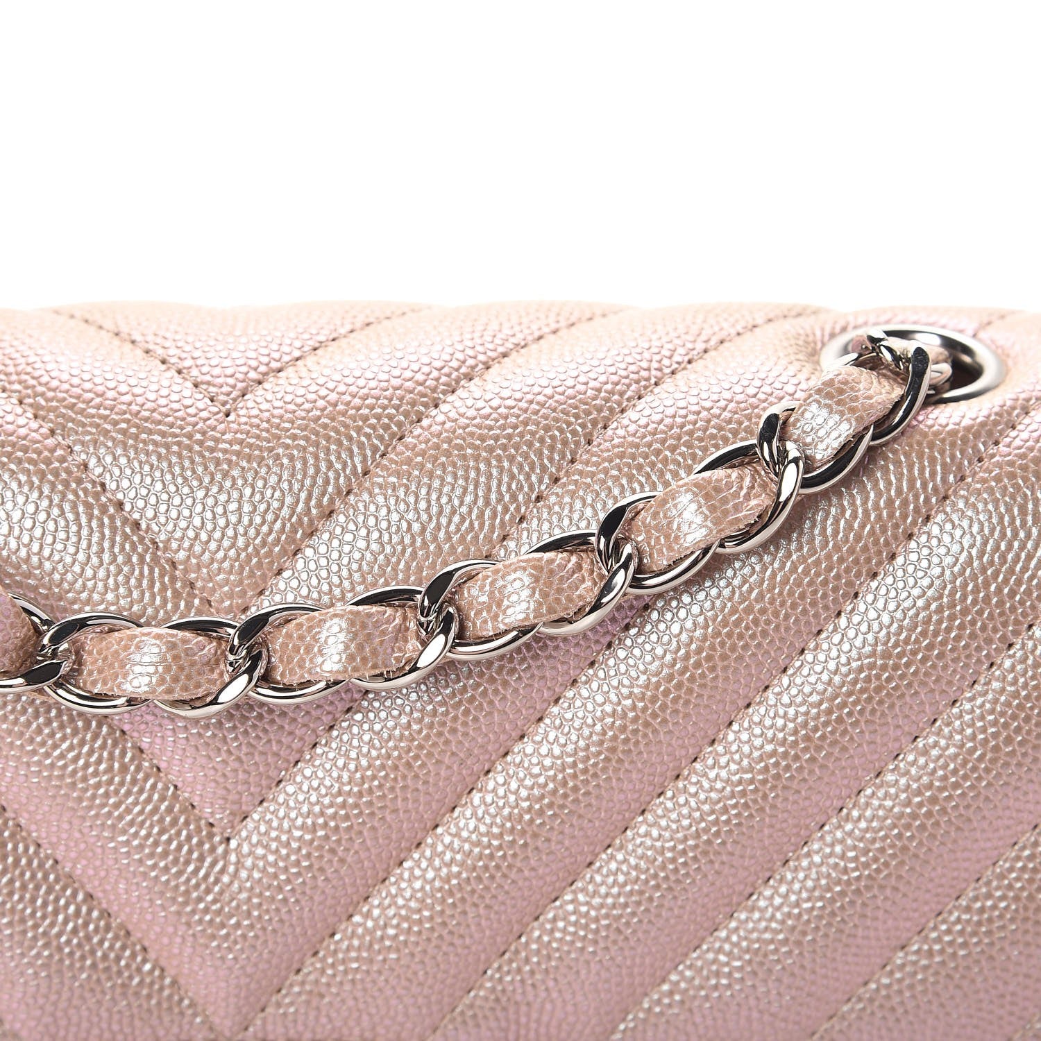 Chanel Iridescent Caviar Chevron Quilted Mini Rectangular Flap Light Gold 8 of 10