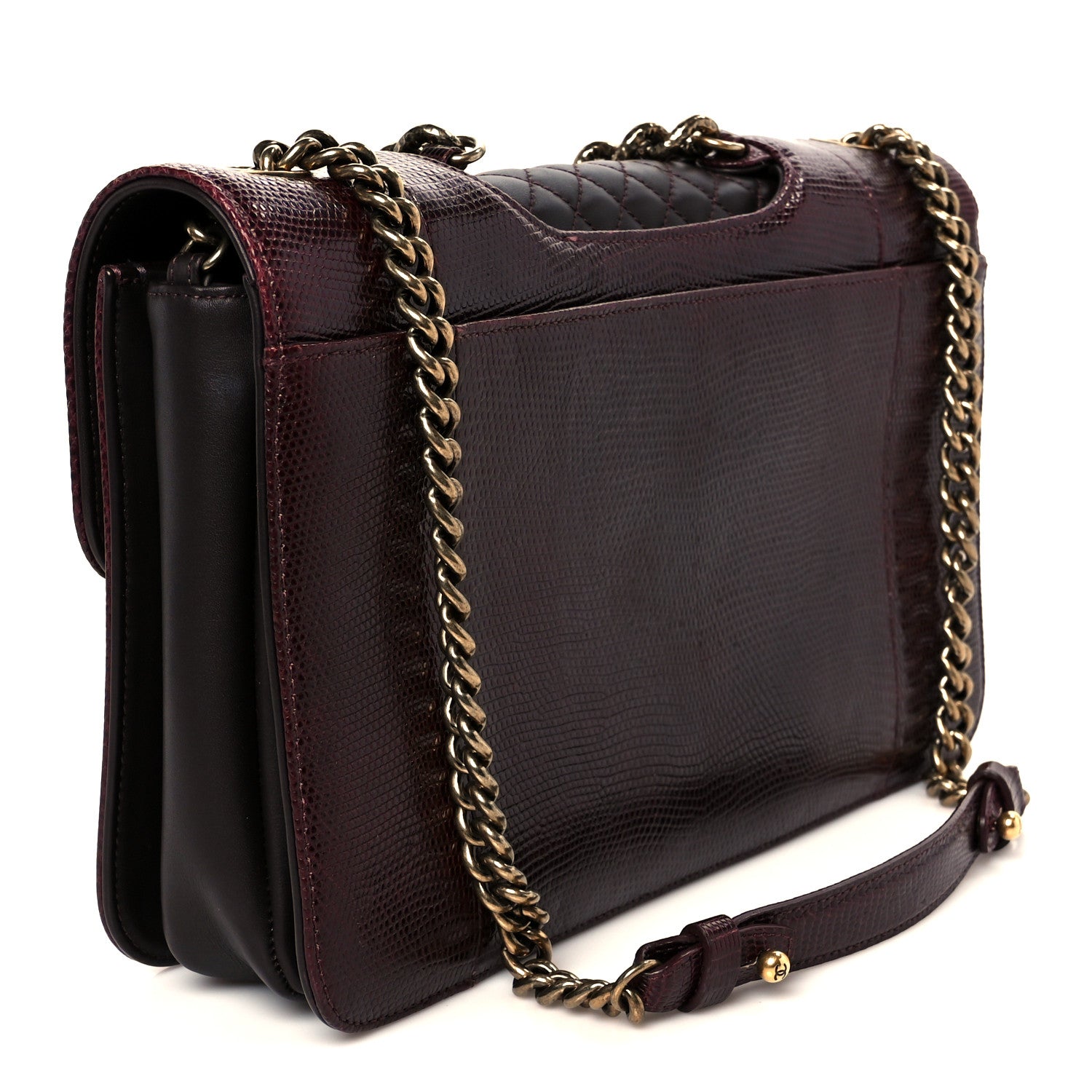 Chanel Lizard Lambskin Quilted Large Perfect Edge Flap Burgundy 3 of 10