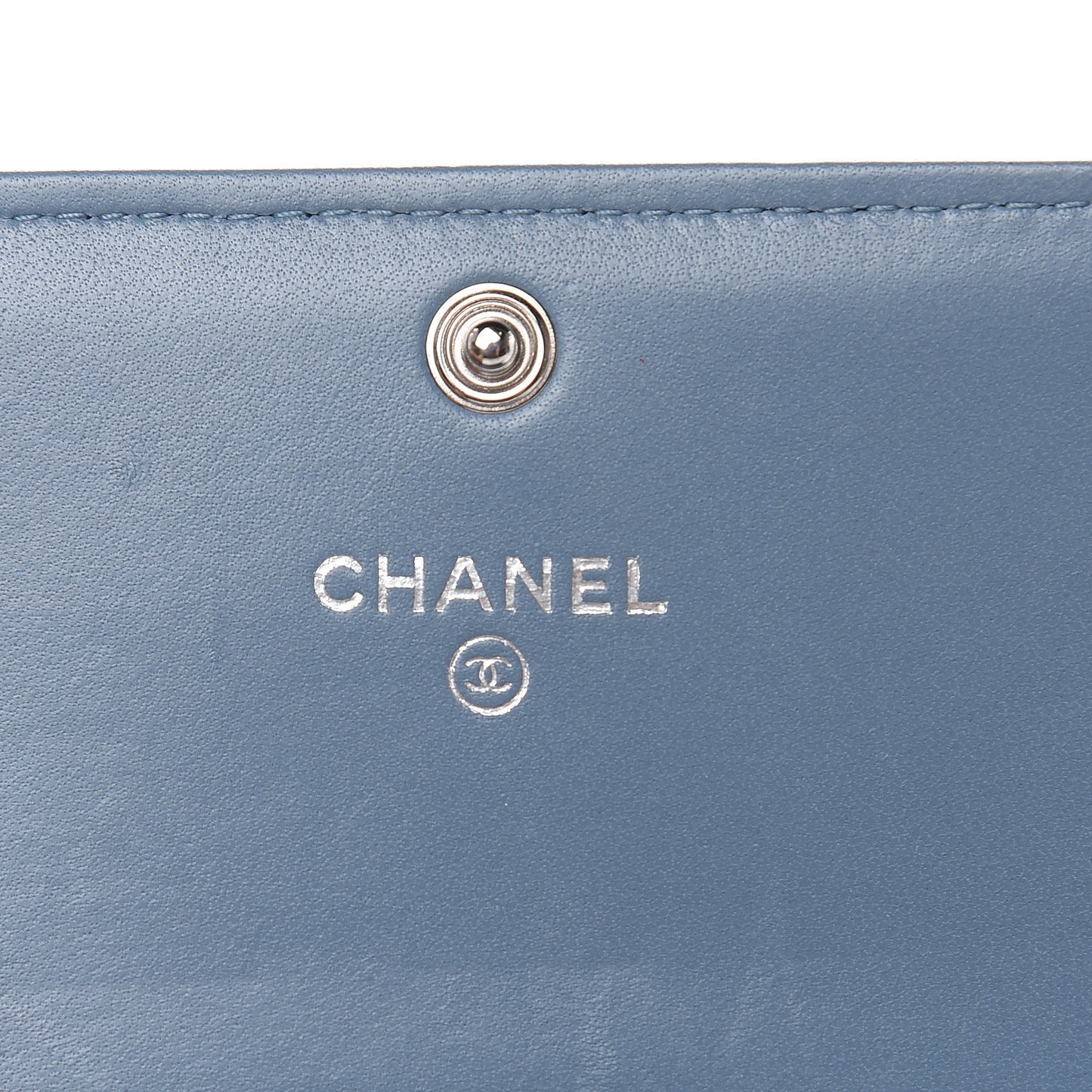 Lambskin Double Stitch Quilted Flap Card Holder Light Blue