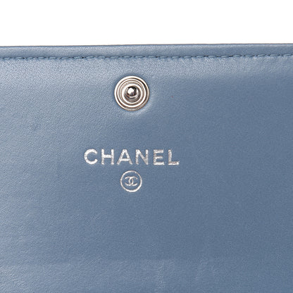 Chanel Lambskin Double Stitch Quilted Flap Card Holder Light Blue 6 of 10