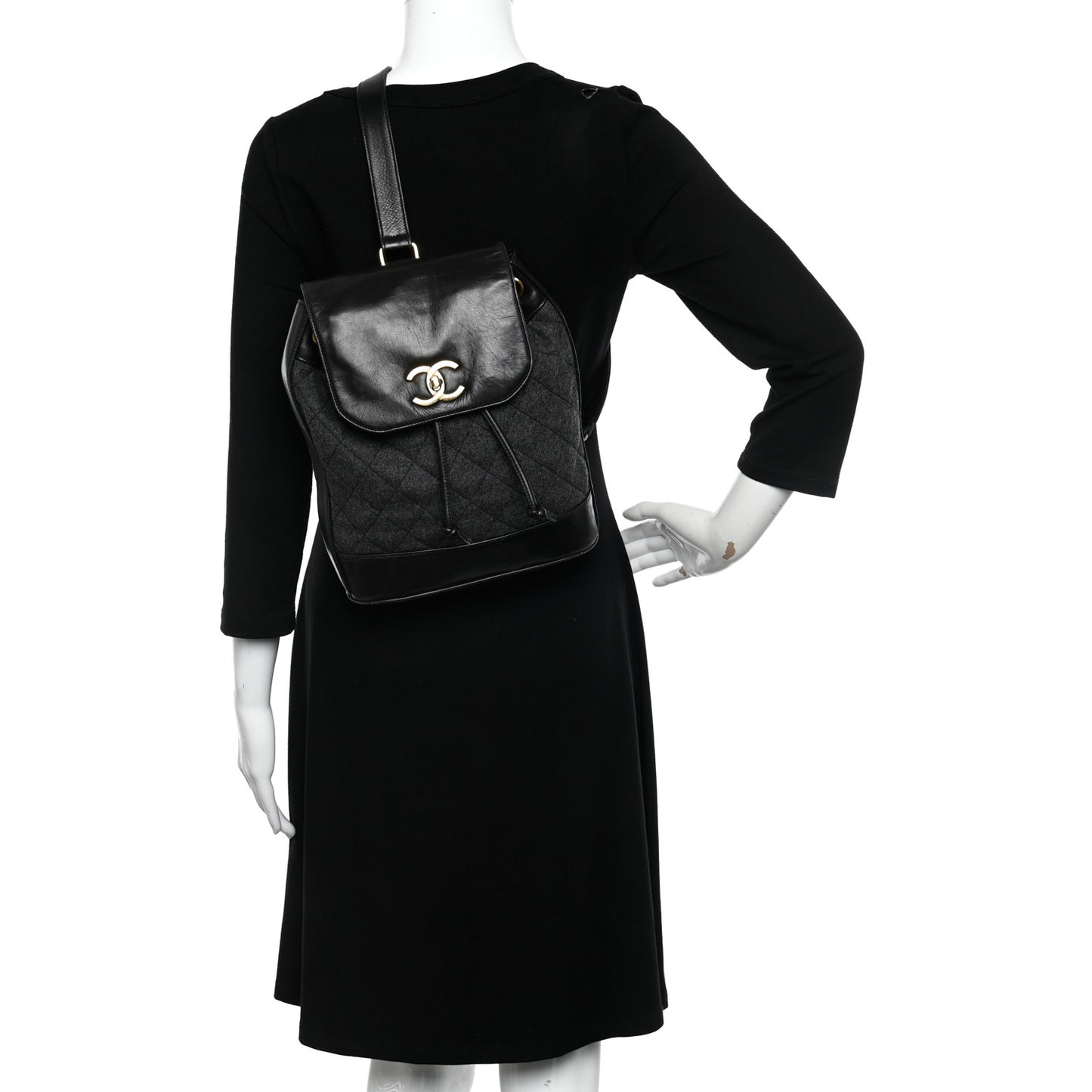 Lambskin Wool Quilted Drawstring Sling Backpack Black Grey