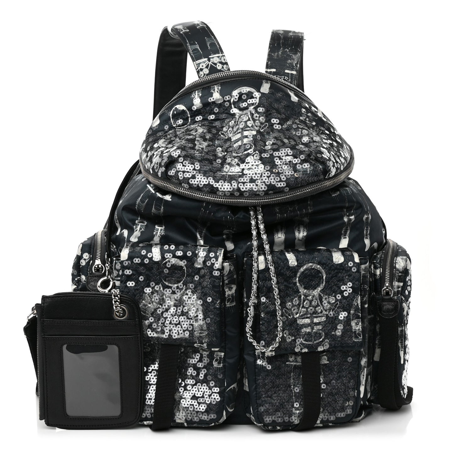 Sequin Nylon Lambskin Astronaut Essentials Backpack Black White