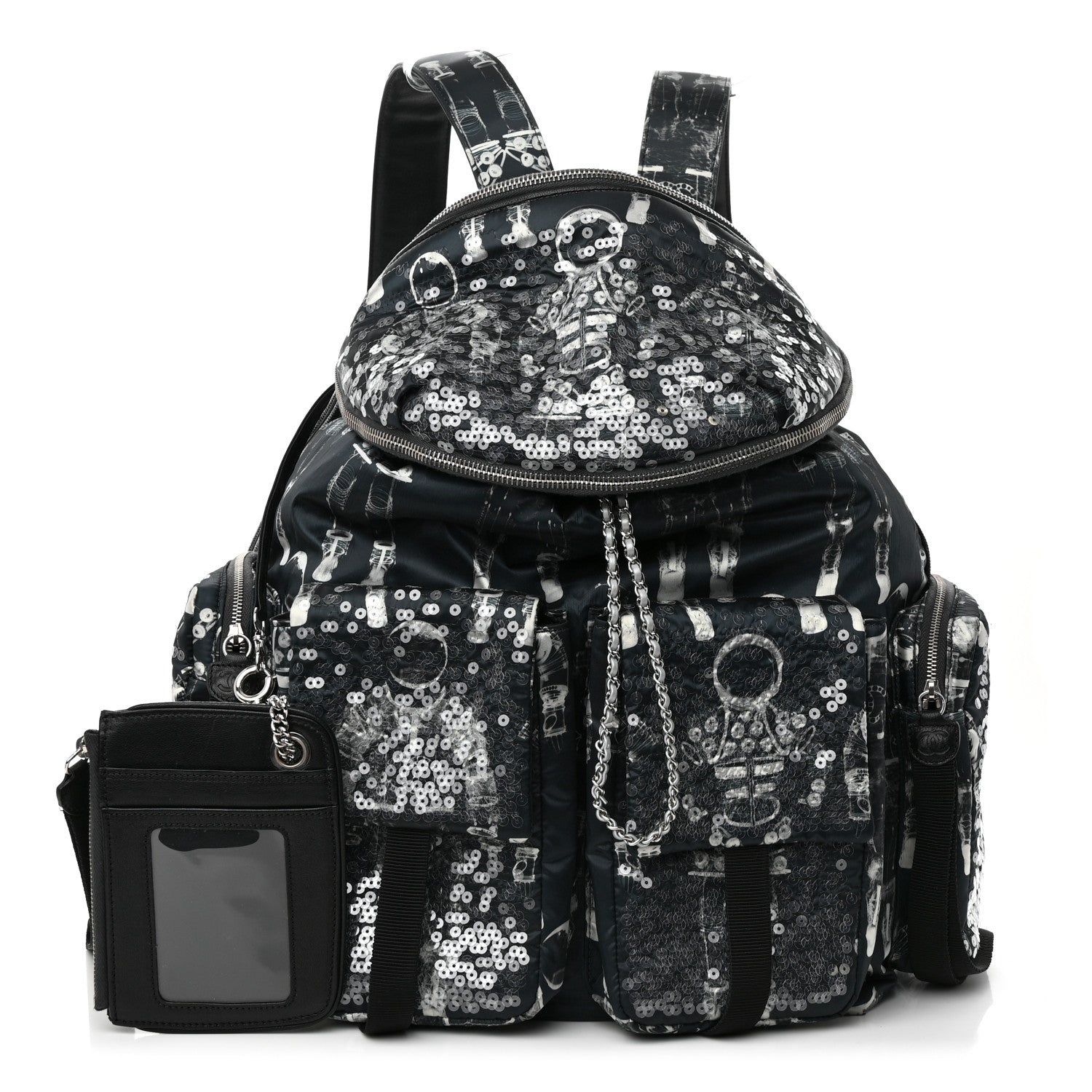 Chanel Sequin Nylon Lambskin Astronaut Essentials Backpack Black White 1 of 13