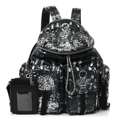 Chanel Sequin Nylon Lambskin Astronaut Essentials Backpack Black White 1 of 13
